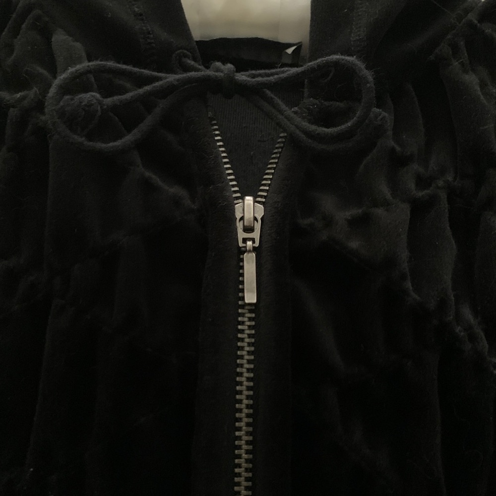 Velvet Hoodie - “August Silk”, Black, Zip Front, Drawstring, Soft, Dressy Casual - Picture 3 of 11